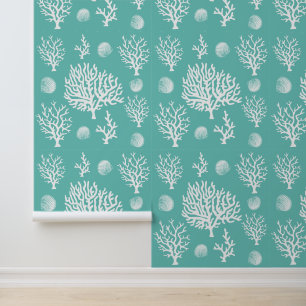 Papier Peint Côtière Mer Blanche Corail et coquillages