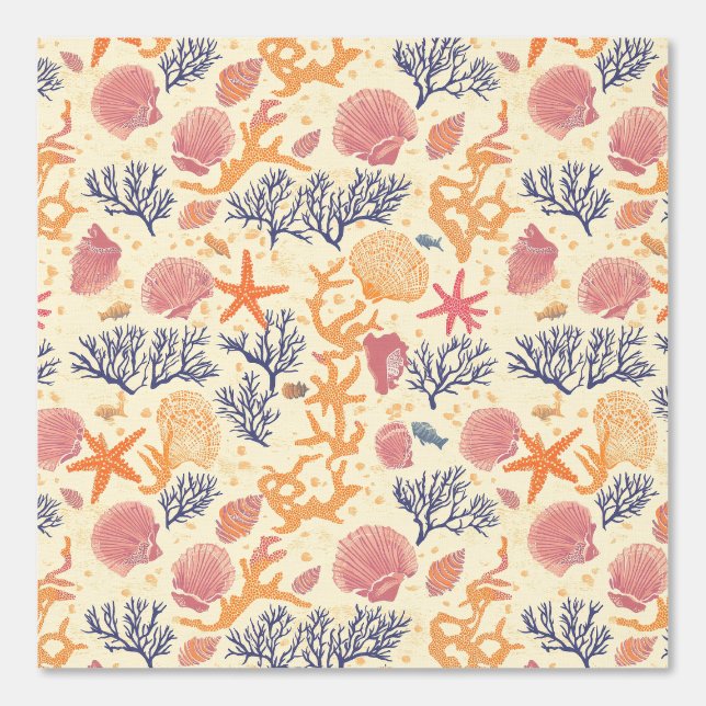 Papier Peint Côtière rustique - Coquillages, Poissons étoilés,  (Recto)
