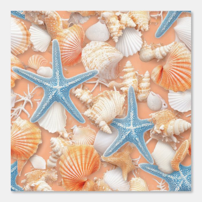 Papier Peint Côtière rustique - Coquillages, Poissons étoilés,  (Recto)