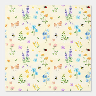 Papier Peint Cottage Core Floral Champhroom Bee Ladybug jaune