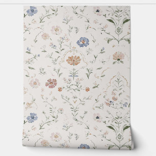 Papier Peint Cottagecore Beige Fantaisiste Fleur Sauvage Aquare