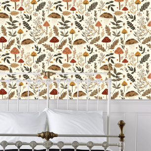 Papier Peint Cottagecore Champignons et Feuilles