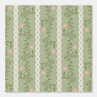 Papier Peint Cottagecore Climbing Floral Stripes on Sage Green