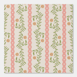 Papier Peint Cottagecore Climbing Floral Stripes Pink & Beige