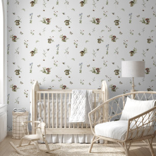 Papier Peint Cottagecore floral champignon abeilles
