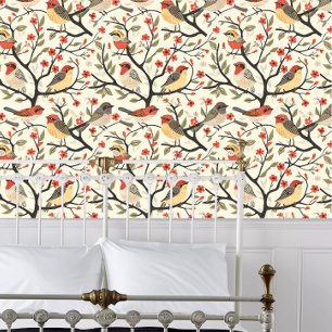 Papier Peint Cottagecore Oiseaux rouges et jaunes