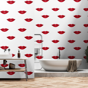 Papier Peint Couleur blanche personnalisée Lèvres rouges