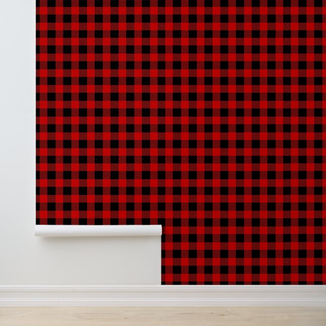Papier Peint Couleur de fond DIY Buffalo Check Plaid #2 Noir Ro (Application)