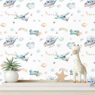 Papier Peint Couleur d'eau douce Avions Hélicoptères Nuages Gar