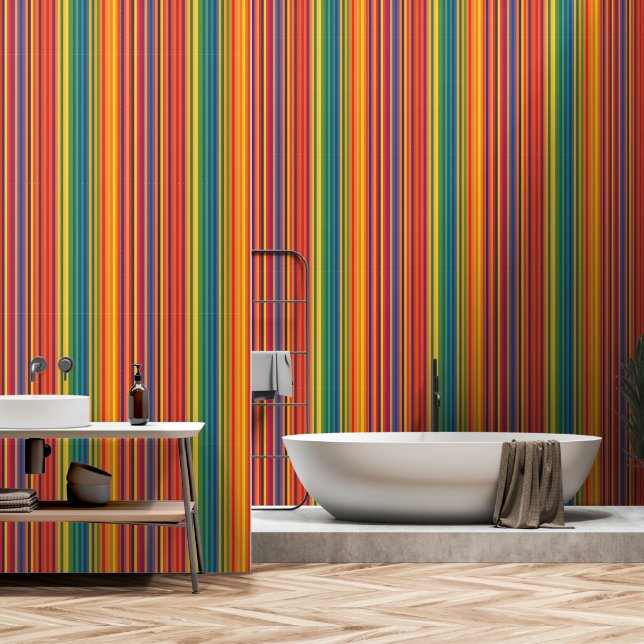Papier Peint Couleurs chaudes Motif de bande (Salle de bain)