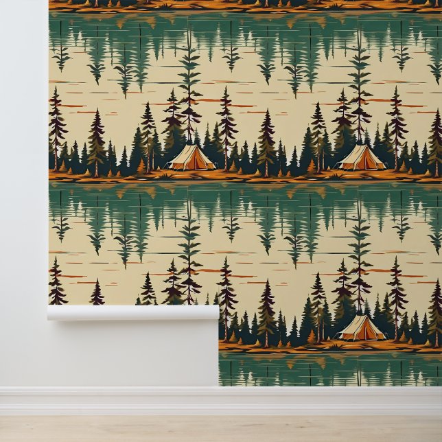 Papier Peint Couleurs vintages Camping Thème (Application)