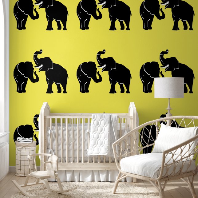 Papier Peint Couple Eléphant Couleur Personnalisée Jaune (Enfants)