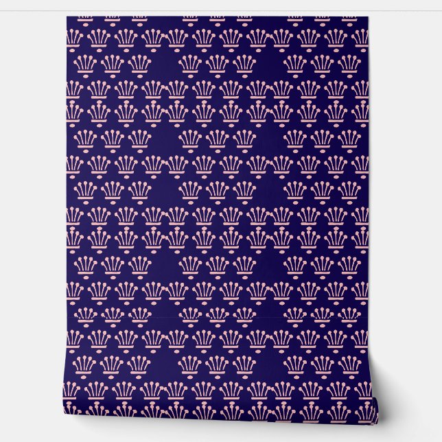 Papier Peint Couronnes roses bleu foncé (Déroulement)