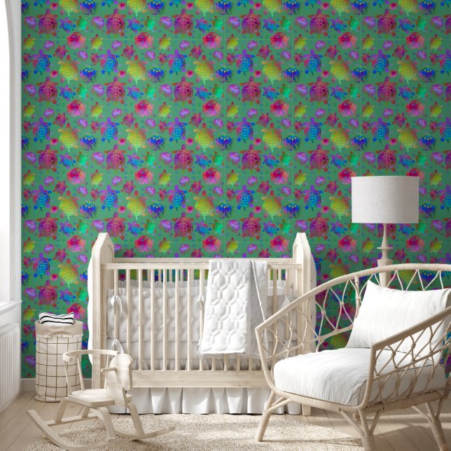 Papier Peint Course avec tortues (Enfants)