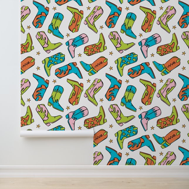 Papier Peint Cowboy Cowgirl Boots Western Motif (Application)