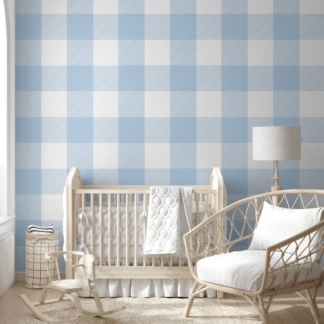 Papier Peint Cozy 6" Light Baby Blue Gingham Buffalo Check (Enfants)