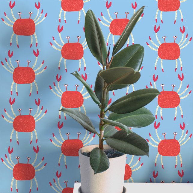 Papier Peint Crabe dansant amusant motif côtier (Dancing crabs fun coral and blue peel and stick wallpaper for coastal home decor)