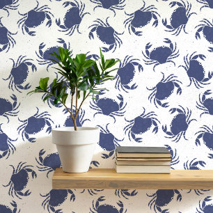 Papier Peint Crabe Motif côtier bleu et blanc