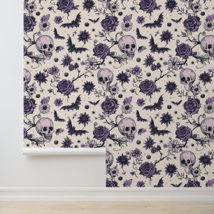 Papier Peint Crâne gothique Chauve à tête florale