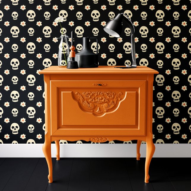 Papier Peint Crâne noir et fleurs Halloween  (Créateur téléchargé)
