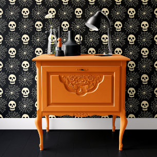 Papier Peint Crâne Noir et Toile d'Araignée Halloween