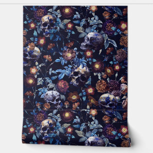 Papier Peint Crâne Vintage Mystique Noir Et Jardin Rose