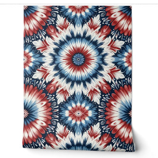 Papier Peint Cravate Tie-dye Rouge, Blanc & Bleu