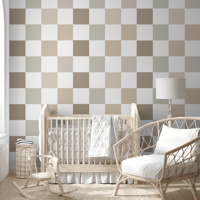 Papier Peint Cream And Brown Checkered Retro (Enfants)