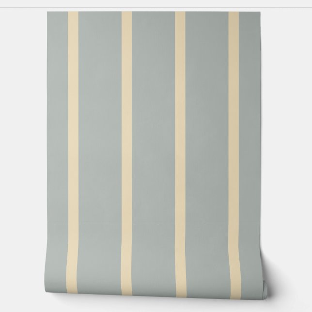 Papier Peint Cream Stripes Vertical Pattern Dusty Blue (Déroulement)