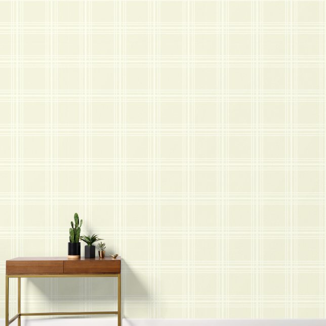 Papier Peint Crème claire tendance avec lignes de grille blanc  (Couloir)