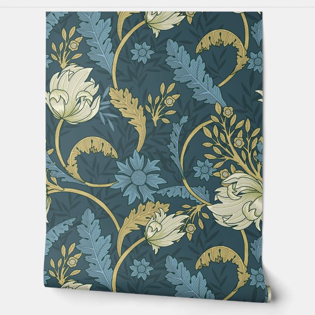 Papier Peint Crème et bleu Floral Art Nouveau (Déroulement)