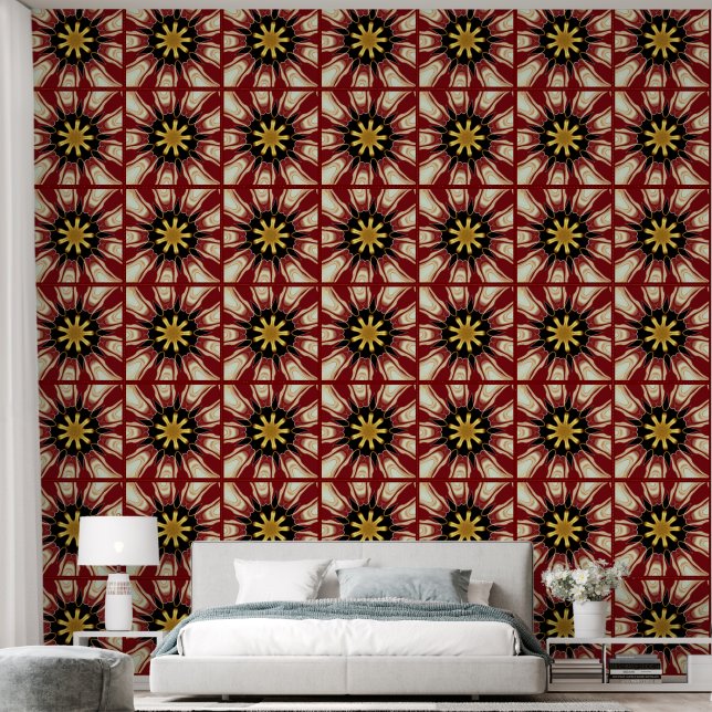 Papier Peint Crème Rouge Foncé Or Noir : Achempong Starbur (Chambre à coucher)