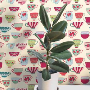 Papier Peint Crème Teacups Rétro