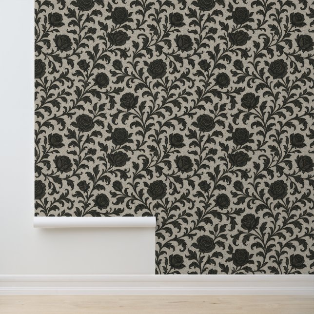 Papier Peint Crimson Nocturne Bloom Victorian (Application)