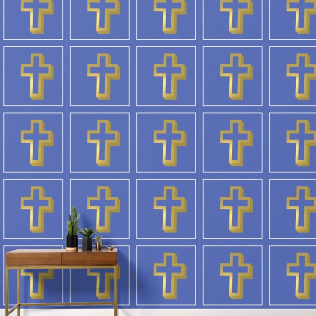 Papier Peint Croix d'or Lit Christian Iris Carrés bleus (Couloir)
