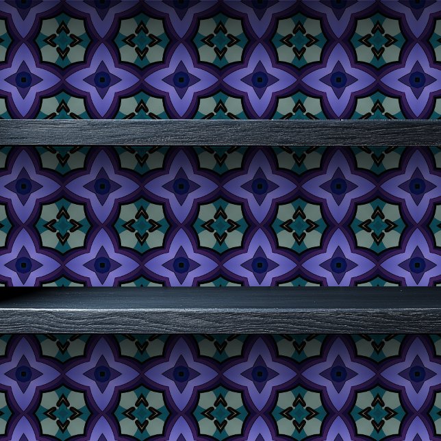 Papier Peint Croix en verre tendu Petite impression (Stained Glass Cross Small Print Wallpaper on a shelf)