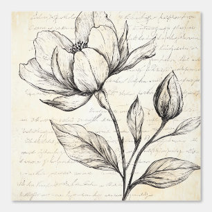 Papier Peint Croquis floral rustique avec calligraphie - âge (4