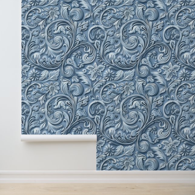 Papier Peint Cuir à outils bleu clair rustique (Application)
