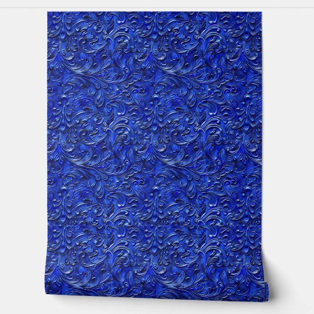 Papier Peint Cuir à outils bleu rustique (Déroulement)