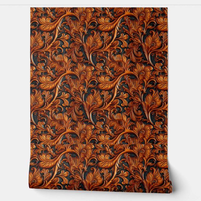 Papier Peint Cuir Brown rustique noir à outils (Déroulement)