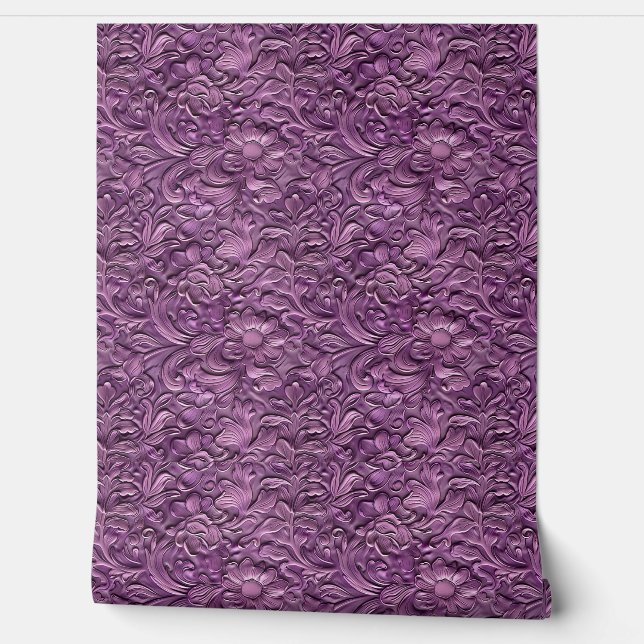 Papier Peint Cuir vintage violet noir faux-outil (Déroulement)