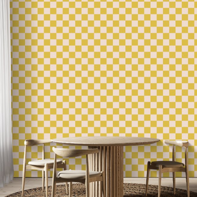 Papier Peint Cuisine amusante moderne Checkerboard Jaune Géomét (Créateur téléchargé)