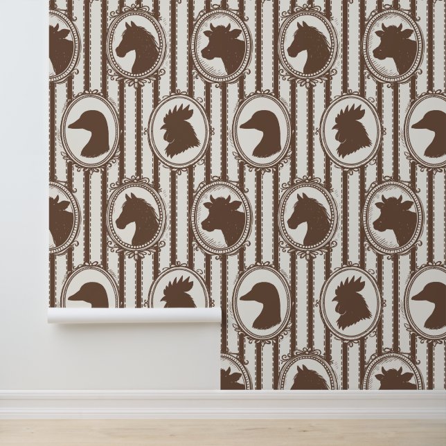Papier Peint Cuisine de ferme rustique Barnyard Mocha Ticking S (Application)