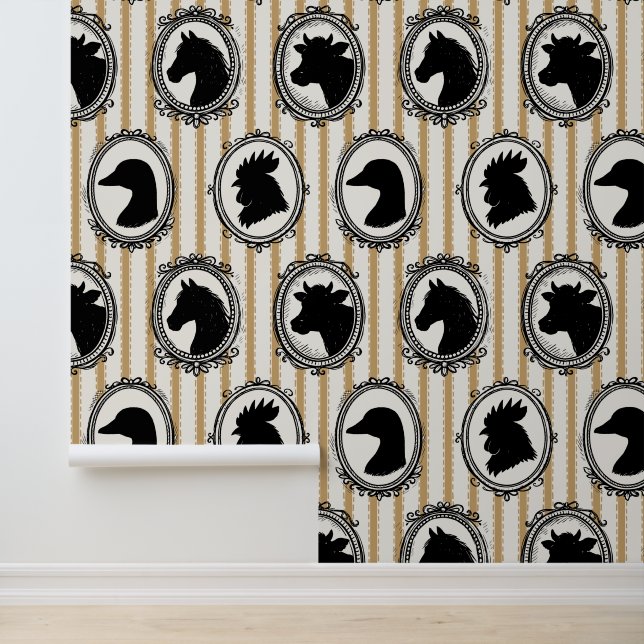 Papier Peint Cuisine de ferme rustique Barnyard rayure noir et  (Application)