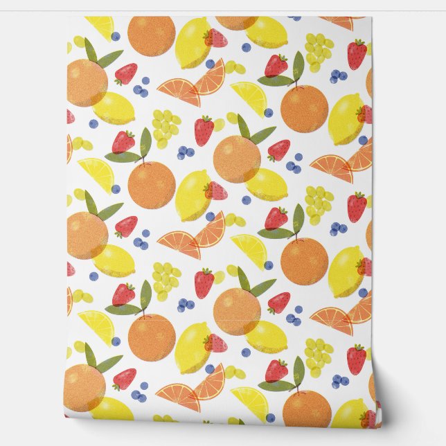 Papier Peint Cuisine de fruits Risograph grunge mi-siècle (Déroulement)