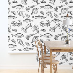 Papier Peint Cuisine Motif Nautique Noir & Blanc