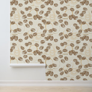 Papier Peint Cuisine rétro Vintage de café haricots et tasses d