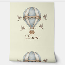 Custom Baby Name Watercolor Hot Air Balloon & Bird