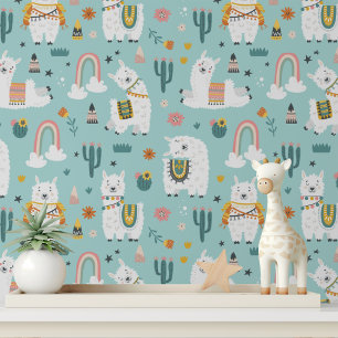 Papier Peint Cute Alpaca fille Motif moderne enfants