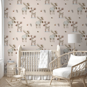 Papier Peint Cute Aquarelle Bois Moose Boho Nursery